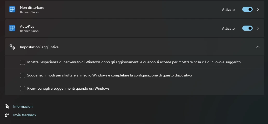 impostazioni aggiuntive