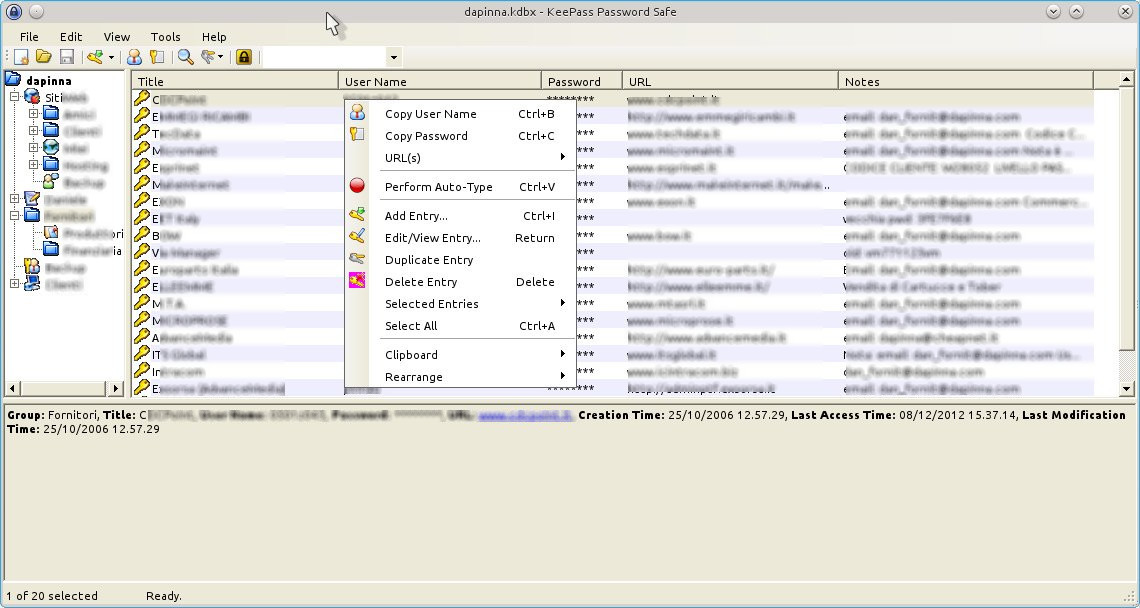 KeePass Schermata Principale KeePass Schermata Principale