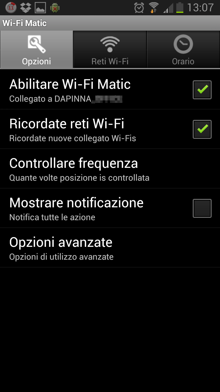 WiFi Matic Opzioni