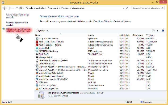 Windows 8.1 Programmi e Funzionalità
