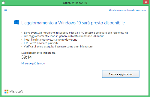 aggiornamento Windows 10 presto disponibile aggiornamento Windows 10 presto disponibile