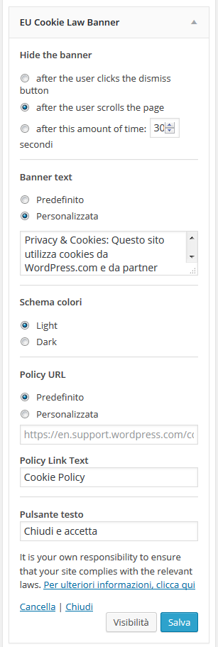wordpress.com configuriamo il widget EU Cookie Law Banner wordpress.com configuriamo il widget EU Cookie Law Banner